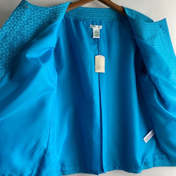 Laura Ashley Jacket Blazer Boxy Sz Small Blue Shiny Tapestry Print Button Easter - Picture 6 of 13